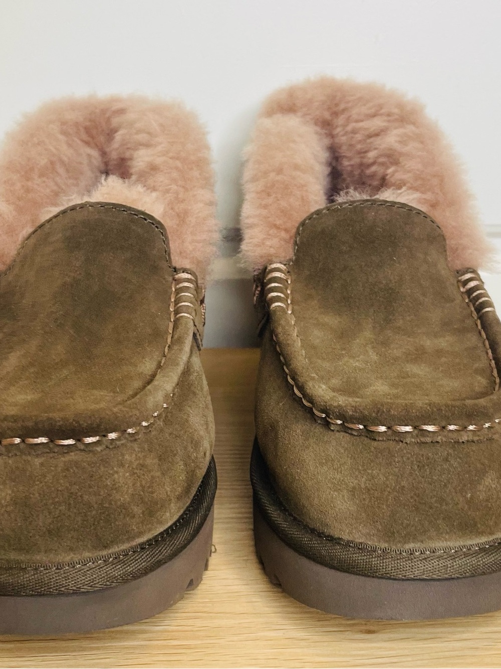 New UGG Women's Suede Slip-On Loafers with Shearling